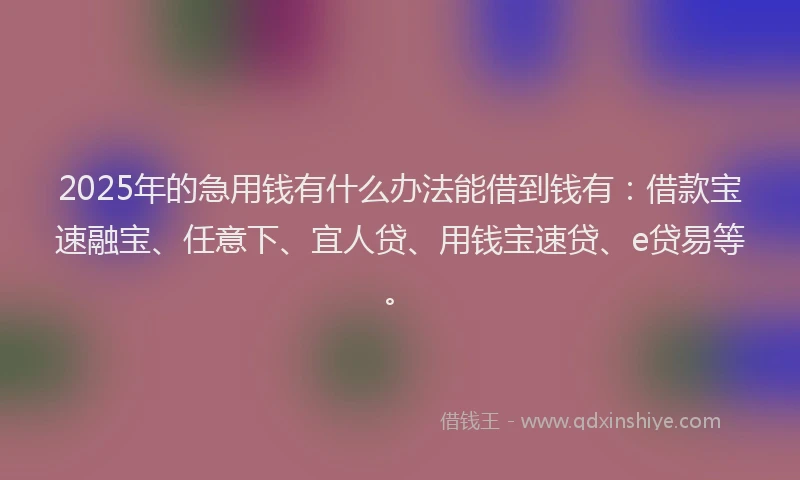 2025年的急用钱有什么办法能借到钱有：借款宝速融宝、任意下、宜人贷、用钱宝速贷、e贷易等。