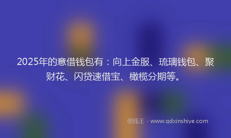 2025年的意借钱包有：向上金服、琉璃钱包、聚财花、闪贷速借宝、橄榄分期等。