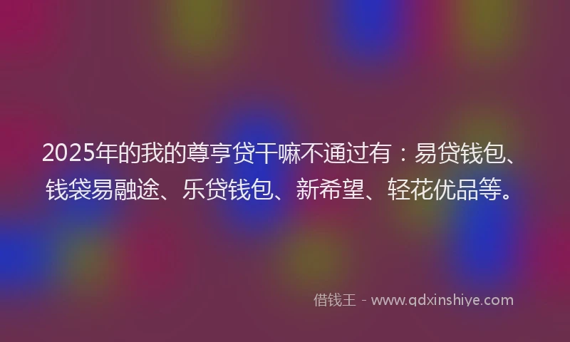 2025年的我的尊亨贷干嘛不通过有：易贷钱包、钱袋易融途、乐贷钱包、新希望、轻花优品等。