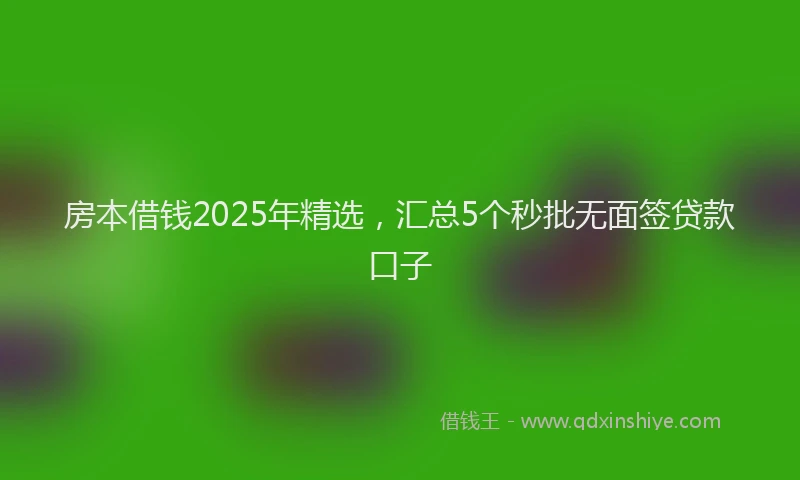 房本借钱2025年精选，汇总5个秒批无面签贷款口子