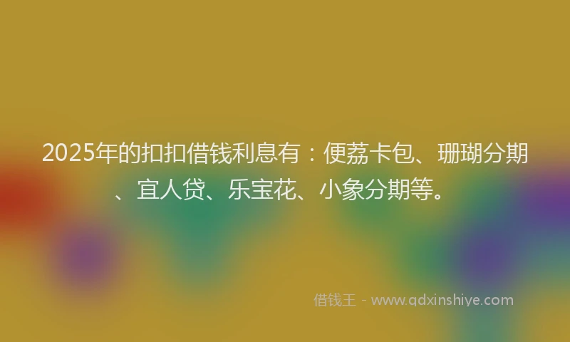 2025年的扣扣借钱利息有：便荔卡包、珊瑚分期、宜人贷、乐宝花、小象分期等。