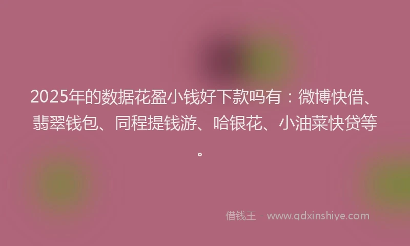 2025年的数据花盈小钱好下款吗有：微博快借、翡翠钱包、同程提钱游、哈银花、小油菜快贷等。