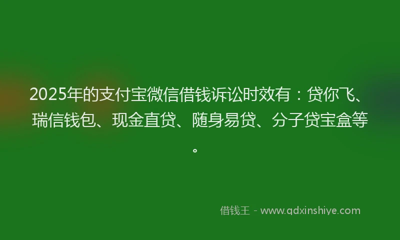 2025年的支付宝微信借钱诉讼时效有：贷你飞、瑞信钱包、现金直贷、随身易贷、分子贷宝盒等。