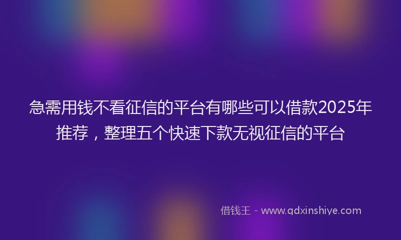 急需用钱不看征信的平台有哪些可以借款2025年推荐，整理五个快速下款无视征信的平台