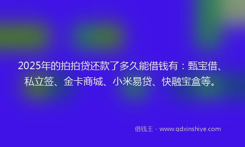 2025年的拍拍贷还款了多久能借钱有：甄宝借、私立签、金卡商城、小米易贷、快融宝盒等。