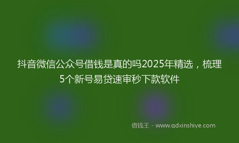 抖音微信公众号借钱是真的吗2025年精选，梳理5个新号易贷速审秒下款软件