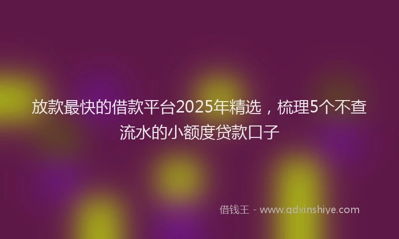 放款最快的借款平台2025年精选，梳理5个不查流水的小额度贷款口子