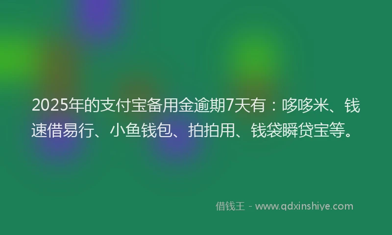 2025年的支付宝备用金逾期7天有：哆哆米、钱速借易行、小鱼钱包、拍拍用、钱袋瞬贷宝等。