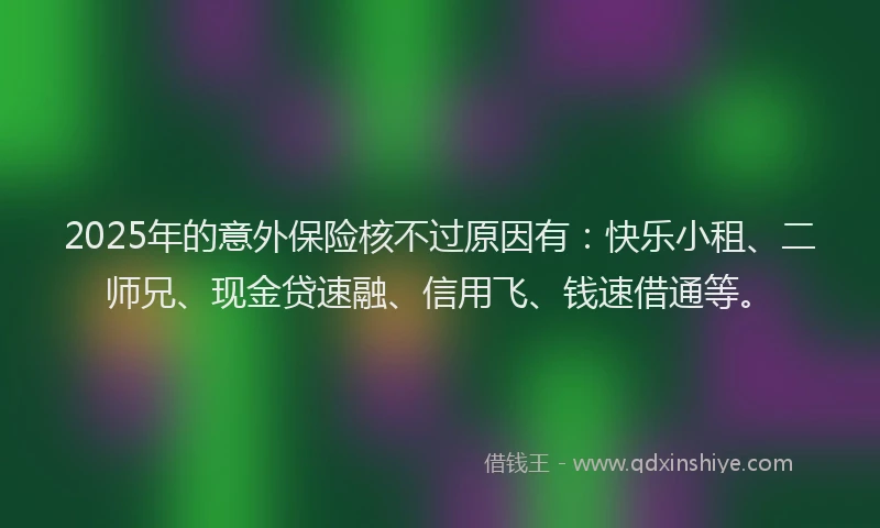 2025年的意外保险核不过原因有：快乐小租、二师兄、现金贷速融、信用飞、钱速借通等。