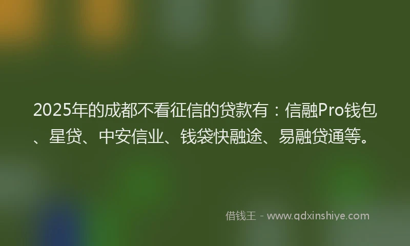 2025年的成都不看征信的贷款有：信融Pro钱包、星贷、中安信业、钱袋快融途、易融贷通等。