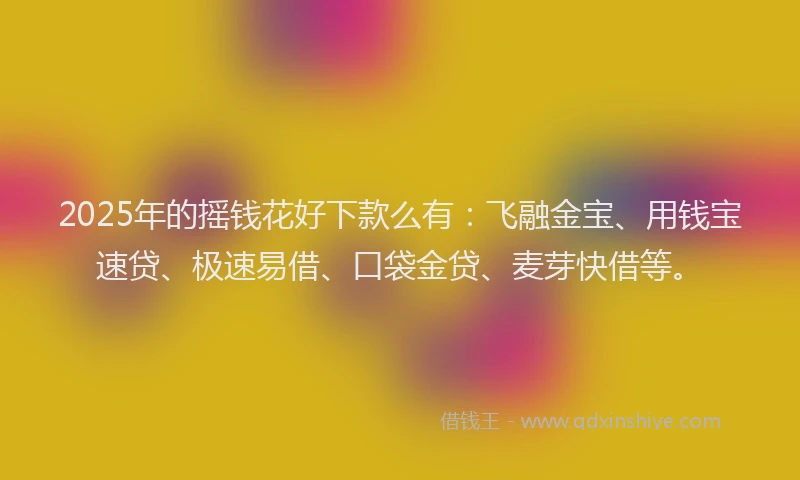 2025年的摇钱花好下款么有：飞融金宝、用钱宝速贷、极速易借、口袋金贷、麦芽快借等。
