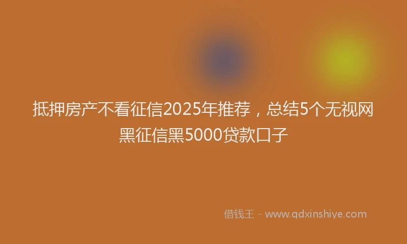 抵押房产不看征信2025年推荐，总结5个无视网黑征信黑5000贷款口子