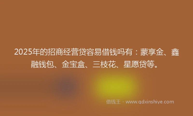 2025年的招商经营贷容易借钱吗有：蒙享金、鑫融钱包、金宝盒、三枝花、星愿贷等。