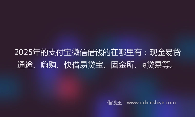 2025年的支付宝微信借钱的在哪里有：现金易贷通途、嗨购、快借易贷宝、固金所、e贷易等。