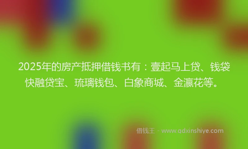 2025年的房产抵押借钱书有：壹起马上贷、钱袋快融贷宝、琉璃钱包、白象商城、金瀛花等。