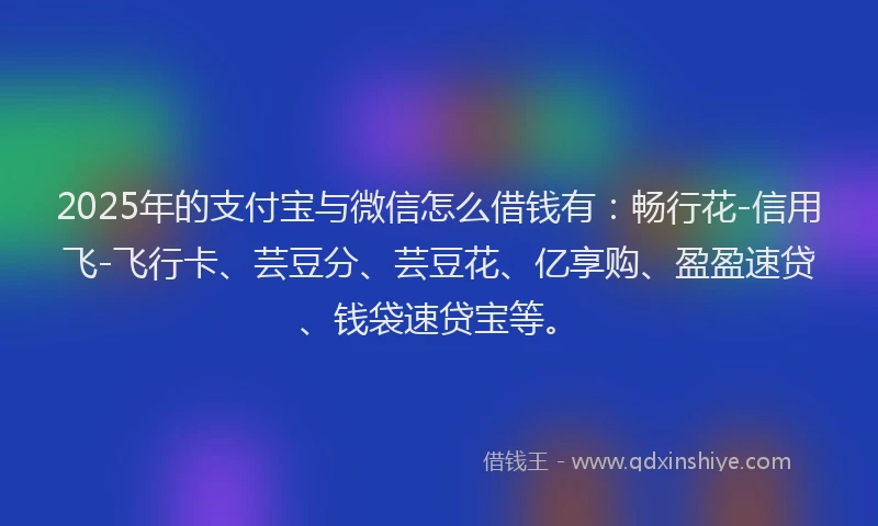 2025年的支付宝与微信怎么借钱有：畅行花-信用飞-飞行卡、芸豆分、芸豆花、亿享购、盈盈速贷、钱袋速贷宝等。