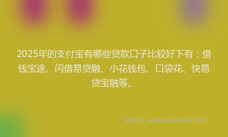 2025年的支付宝有哪些贷款口子比较好下有：借钱宝途、闪借易贷融、小花钱包、口袋花、快易贷宝融等。