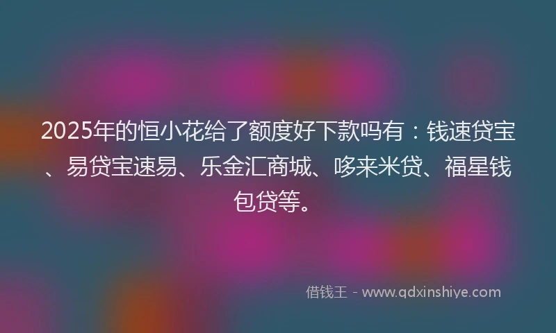 2025年的恒小花给了额度好下款吗有：钱速贷宝、易贷宝速易、乐金汇商城、哆来米贷、福星钱包贷等。