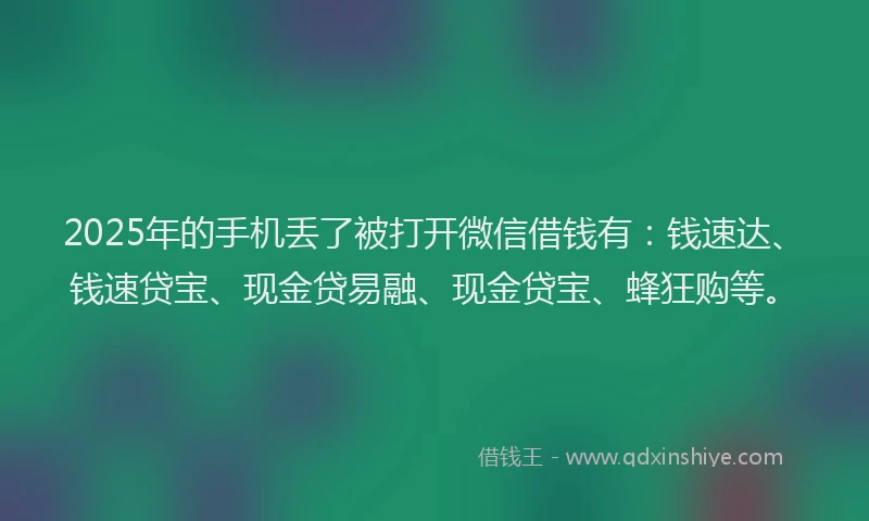 2025年的手机丢了被打开微信借钱有：钱速达、钱速贷宝、现金贷易融、现金贷宝、蜂狂购等。