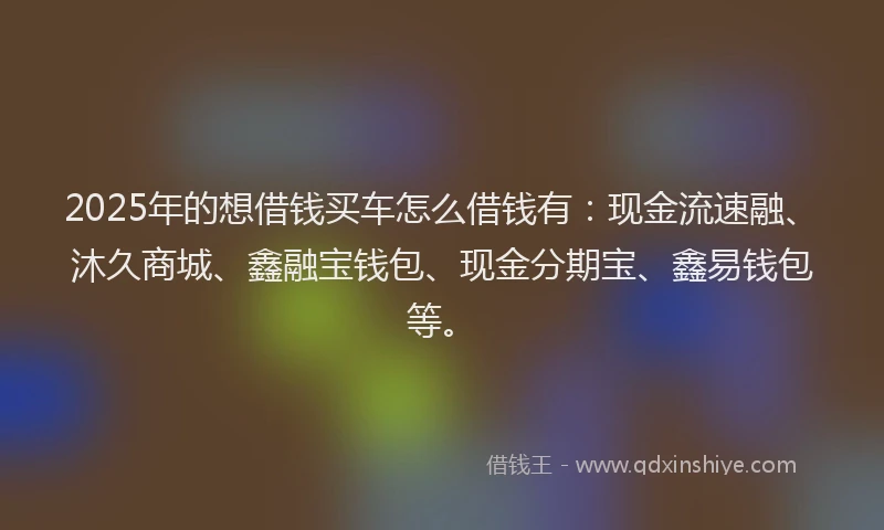 2025年的想借钱买车怎么借钱有：现金流速融、沐久商城、鑫融宝钱包、现金分期宝、鑫易钱包等。