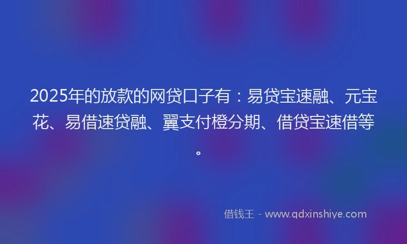 2025年的放款的网贷口子有：易贷宝速融、元宝花、易借速贷融、翼支付橙分期、借贷宝速借等。