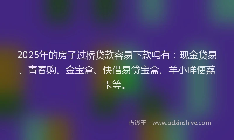 2025年的房子过桥贷款容易下款吗有：现金贷易、青春购、金宝盒、快借易贷宝盒、羊小咩便荔卡等。