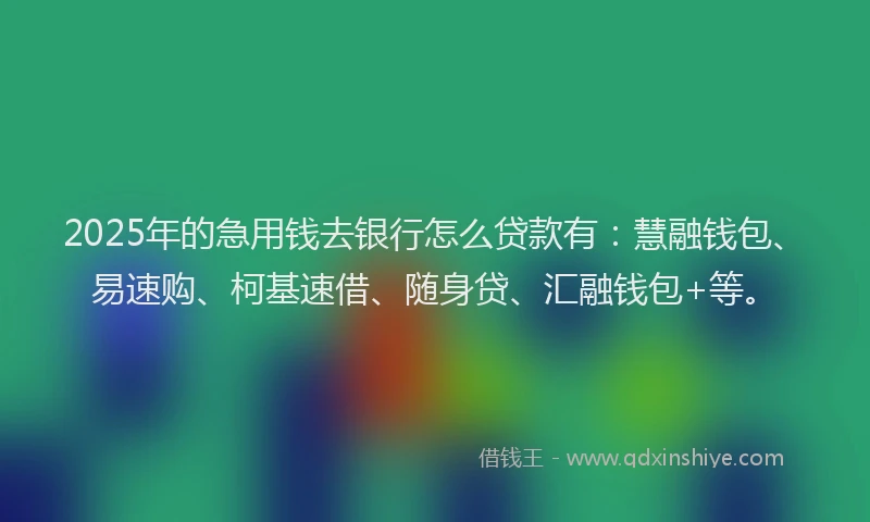 2025年的急用钱去银行怎么贷款有：慧融钱包、易速购、柯基速借、随身贷、汇融钱包+等。