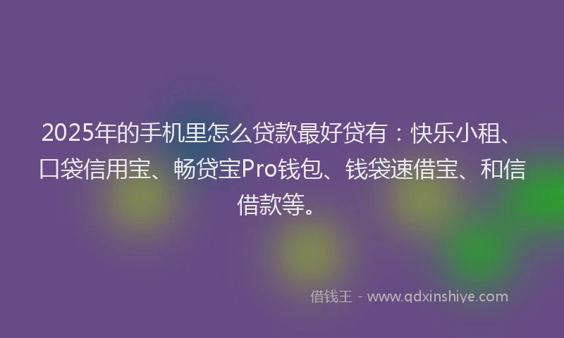 2025年的手机里怎么贷款最好贷有：快乐小租、口袋信用宝、畅贷宝Pro钱包、钱袋速借宝、和信借款等。
