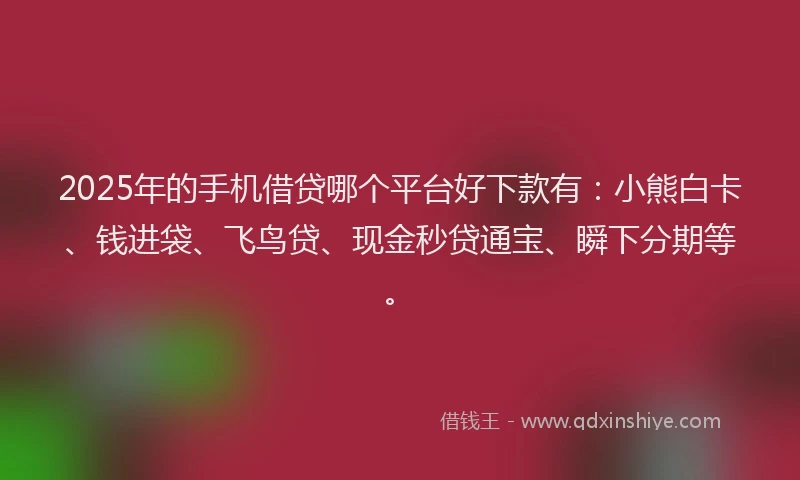 2025年的手机借贷哪个平台好下款有：小熊白卡、钱进袋、飞鸟贷、现金秒贷通宝、瞬下分期等。
