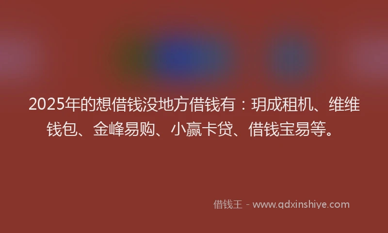 2025年的想借钱没地方借钱有：玥成租机、维维钱包、金峰易购、小赢卡贷、借钱宝易等。