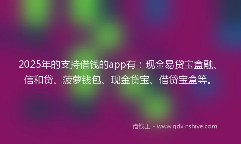 2025年的支持借钱的app有：现金易贷宝盒融、信和贷、菠萝钱包、现金贷宝、借贷宝盒等。