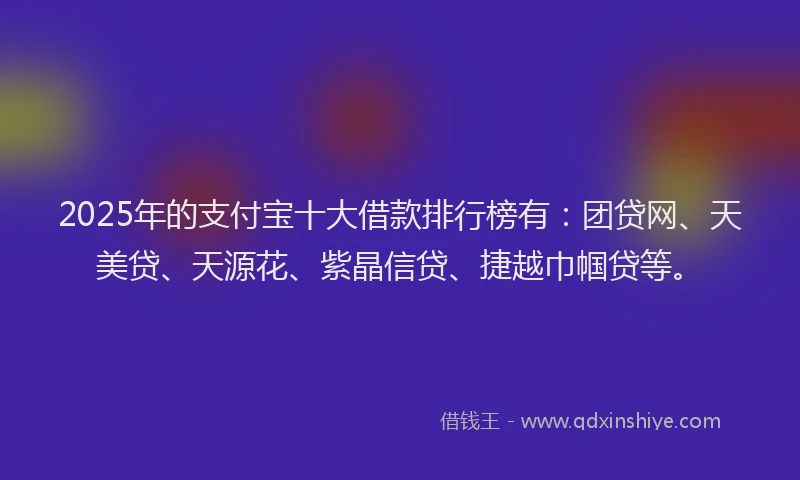 2025年的支付宝十大借款排行榜有：团贷网、天美贷、天源花、紫晶信贷、捷越巾帼贷等。