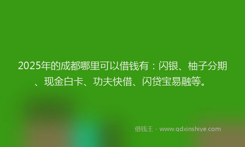 2025年的成都哪里可以借钱有：闪银、柚子分期、现金白卡、功夫快借、闪贷宝易融等。