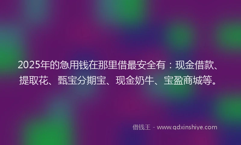 2025年的急用钱在那里借最安全有：现金借款、提取花、甄宝分期宝、现金奶牛、宝盈商城等。