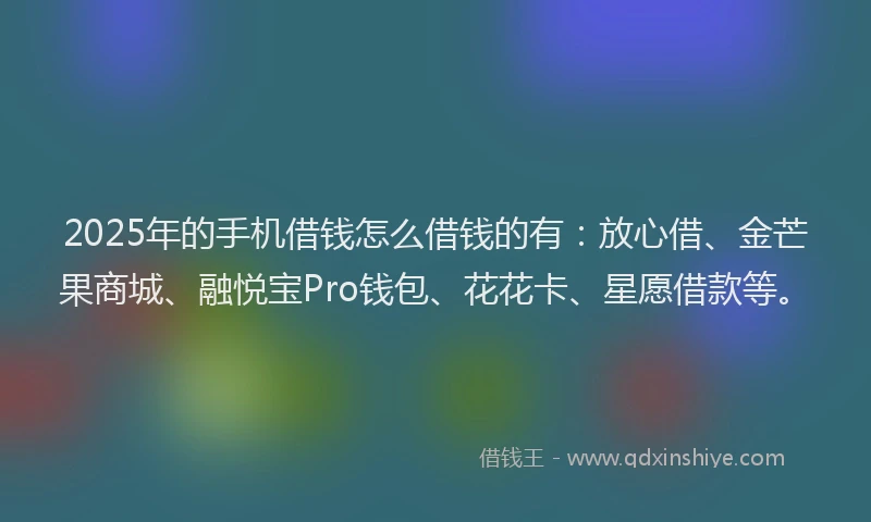 2025年的手机借钱怎么借钱的有：放心借、金芒果商城、融悦宝Pro钱包、花花卡、星愿借款等。