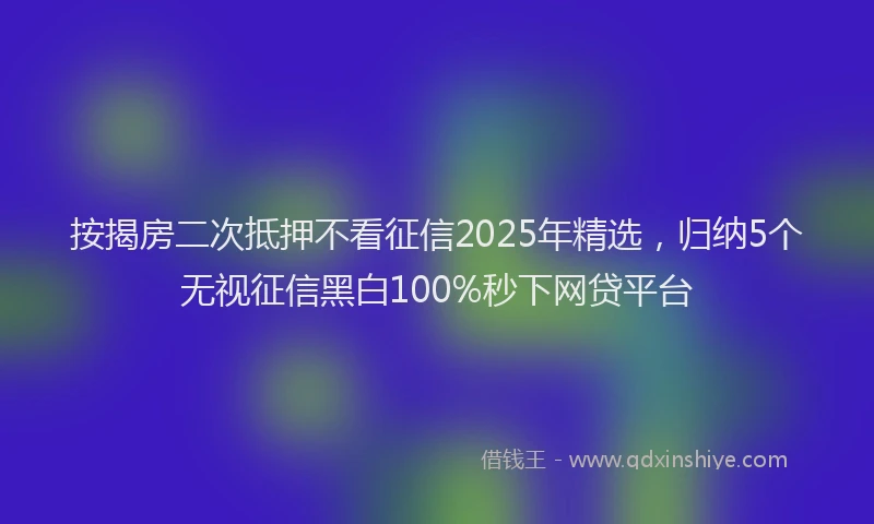 按揭房二次抵押不看征信2025年精选，归纳5个无视征信黑白100%秒下网贷平台