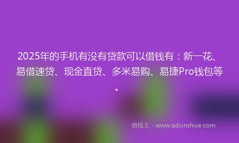 2025年的手机有没有贷款可以借钱有：新一花、易借速贷、现金直贷、多米易购、易捷Pro钱包等。
