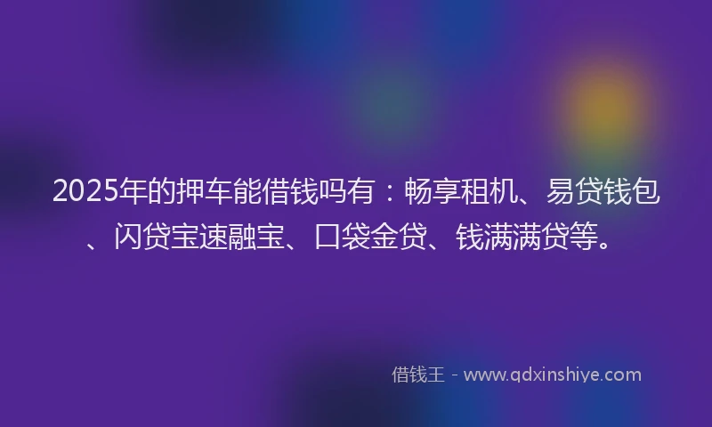 2025年的押车能借钱吗有：畅享租机、易贷钱包、闪贷宝速融宝、口袋金贷、钱满满贷等。