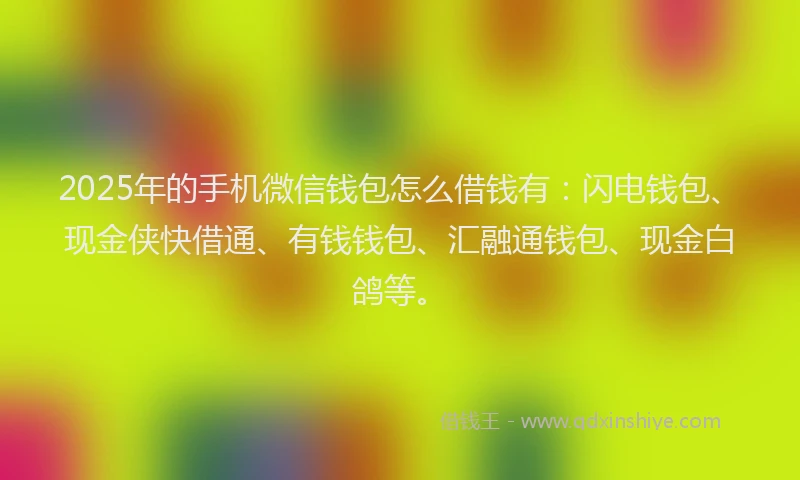 2025年的手机微信钱包怎么借钱有：闪电钱包、现金侠快借通、有钱钱包、汇融通钱包、现金白鸽等。