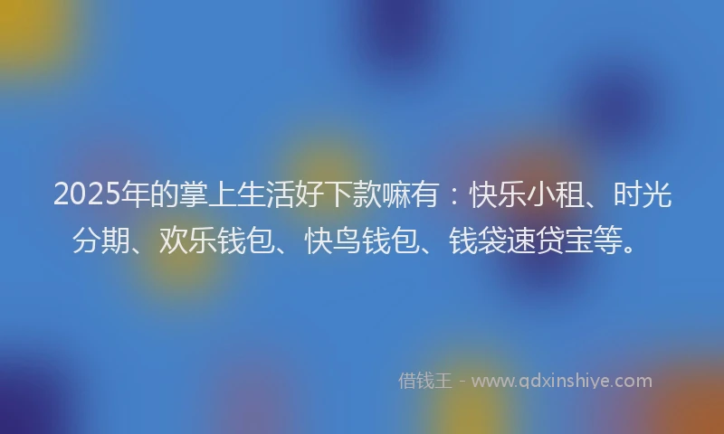 2025年的掌上生活好下款嘛有：快乐小租、时光分期、欢乐钱包、快鸟钱包、钱袋速贷宝等。