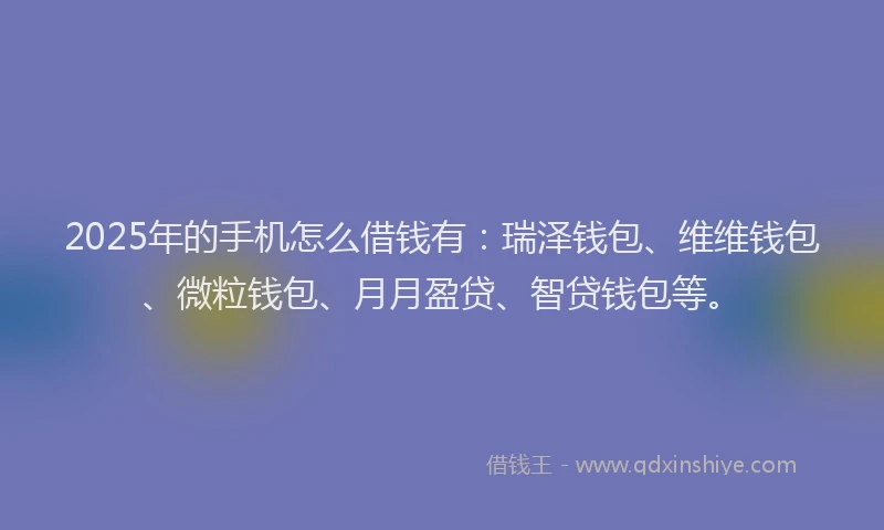 2025年的手机怎么借钱有：瑞泽钱包、维维钱包、微粒钱包、月月盈贷、智贷钱包等。