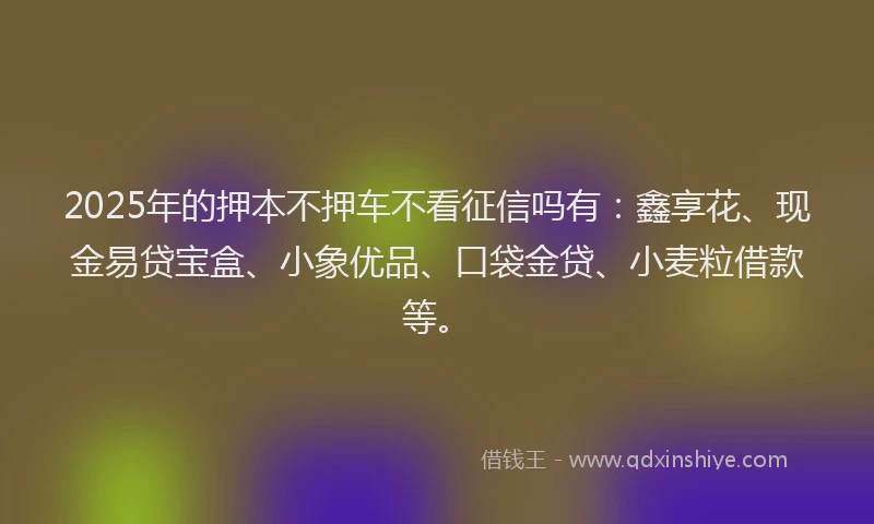 2025年的押本不押车不看征信吗有：鑫享花、现金易贷宝盒、小象优品、口袋金贷、小麦粒借款等。
