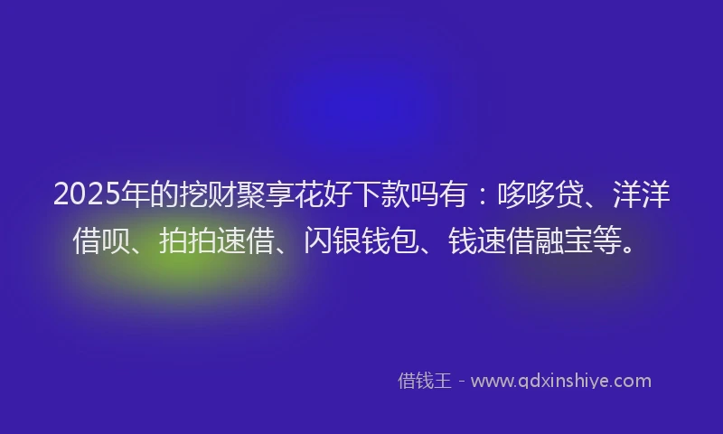 2025年的挖财聚享花好下款吗有：哆哆贷、洋洋借呗、拍拍速借、闪银钱包、钱速借融宝等。
