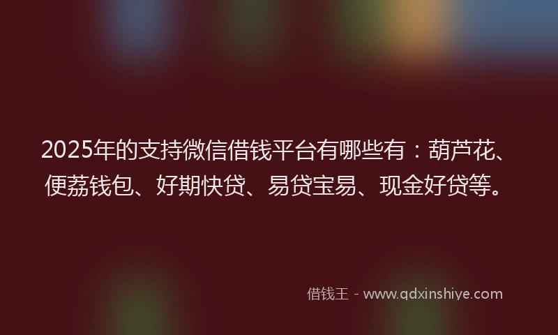 2025年的支持微信借钱平台有哪些有：葫芦花、便荔钱包、好期快贷、易贷宝易、现金好贷等。