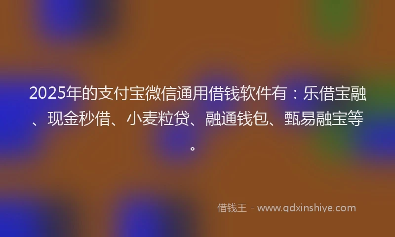 2025年的支付宝微信通用借钱软件有：乐借宝融、现金秒借、小麦粒贷、融通钱包、甄易融宝等。
