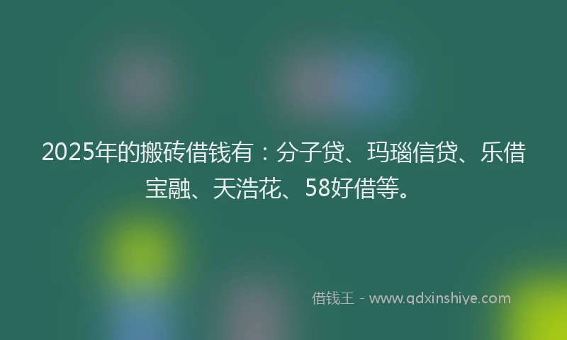 2025年的搬砖借钱有：分子贷、玛瑙信贷、乐借宝融、天浩花、58好借等。