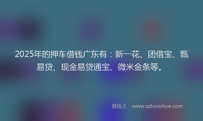2025年的押车借钱广东有：新一花、团借宝、甄易贷、现金易贷通宝、微米金条等。