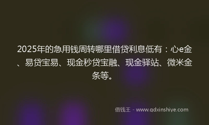 2025年的急用钱周转哪里借贷利息低有：心e金、易贷宝易、现金秒贷宝融、现金驿站、微米金条等。