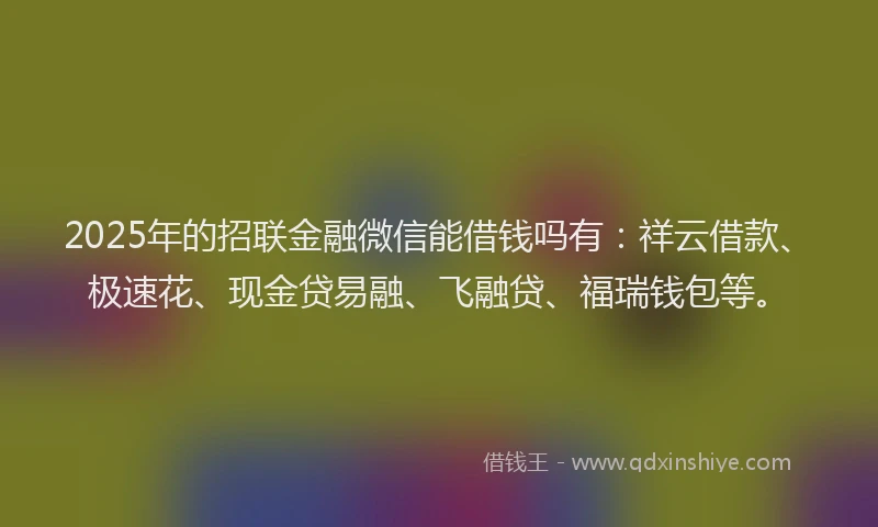 2025年的招联金融微信能借钱吗有：祥云借款、极速花、现金贷易融、飞融贷、福瑞钱包等。