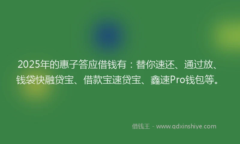 2025年的惠子答应借钱有：替你速还、通过放、钱袋快融贷宝、借款宝速贷宝、鑫速Pro钱包等。